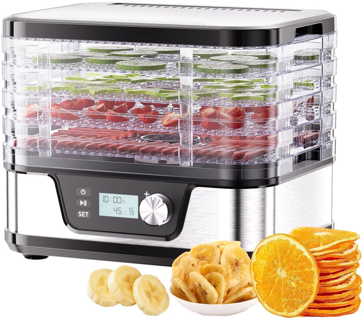 Stervia Voedseldroger - Droogmachine - Dehydrator - Met Digitale Timer - Met Temperatuurregeling - Fruit/Groente/Vlees/Rundvlees/Jurky