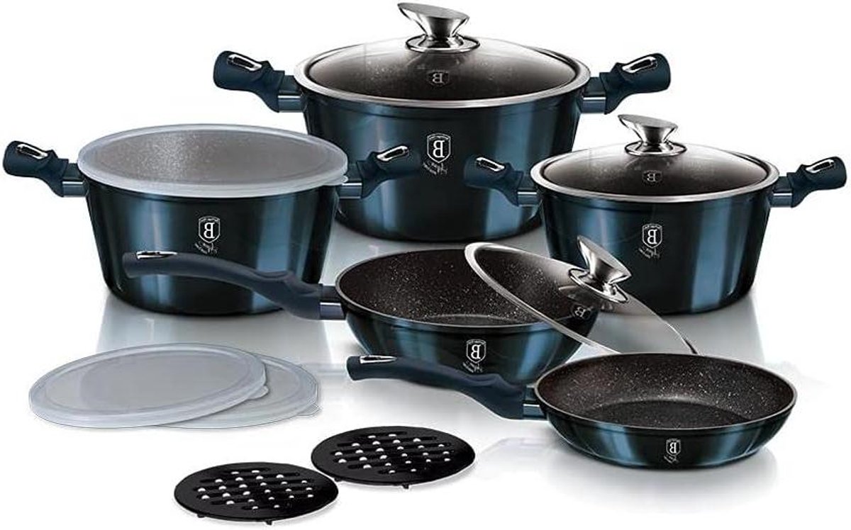 Pannen Set - Kookgerei Set - Koken en Bakken - Aluminium Constructie - 13 Delig - Blauw