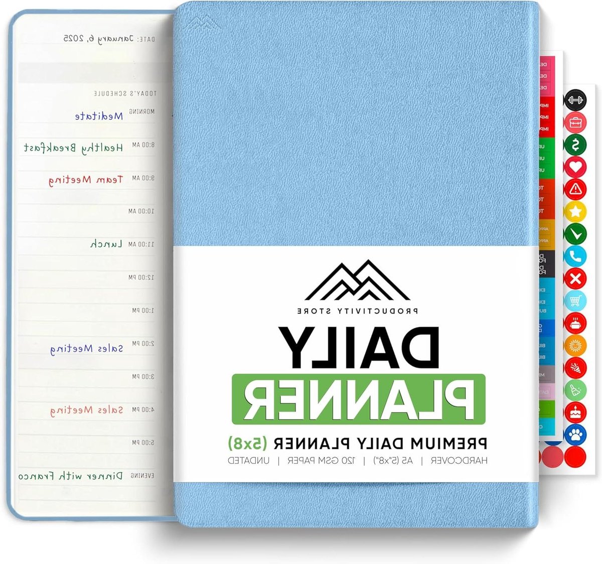 Dagelijkse planner - Workflow planner - Doelen bereiken - Uurplanning en takenlijst - A5 formaat - Blauw