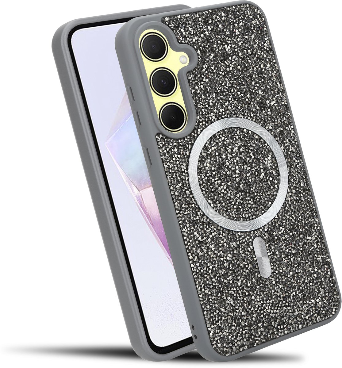 Hoesje geschikt voor Samsung Galaxy A35 5G in Grijs Diamant Glitter Stijl