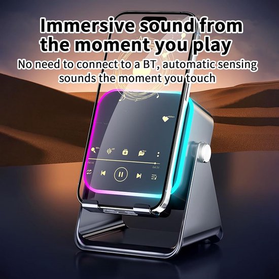 Inductie Speaker - Telefoonhouder Audio - Muziek Luisteren - Ingebouwd LED Licht - 12.1x7.3x5.9cm - Zwart — afbeelding 5