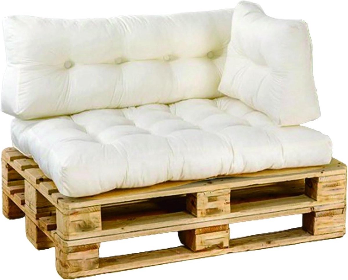 Palletkussen Set - Zitkussen Bankkussen - Terras Meubilair - Waterafstotend Materiaal - 120x80cm - Wit