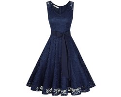 Dames zomerjurk Kanten jurk Avondjurk Mini-jurk Elegante feestjurk voor bruiloften en de zomer donkerblauw L