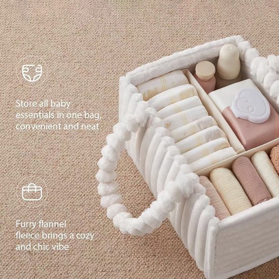 Zachte Luiermand voor Baby's - Luier Organizer - Opbergmand voor De Babykamer met Uitneembaar Tussenschot, Draagbare Luiermand, Cadeau voor Kersverse Ouders - 38*25,5*18 CM Wit — afbeelding 3