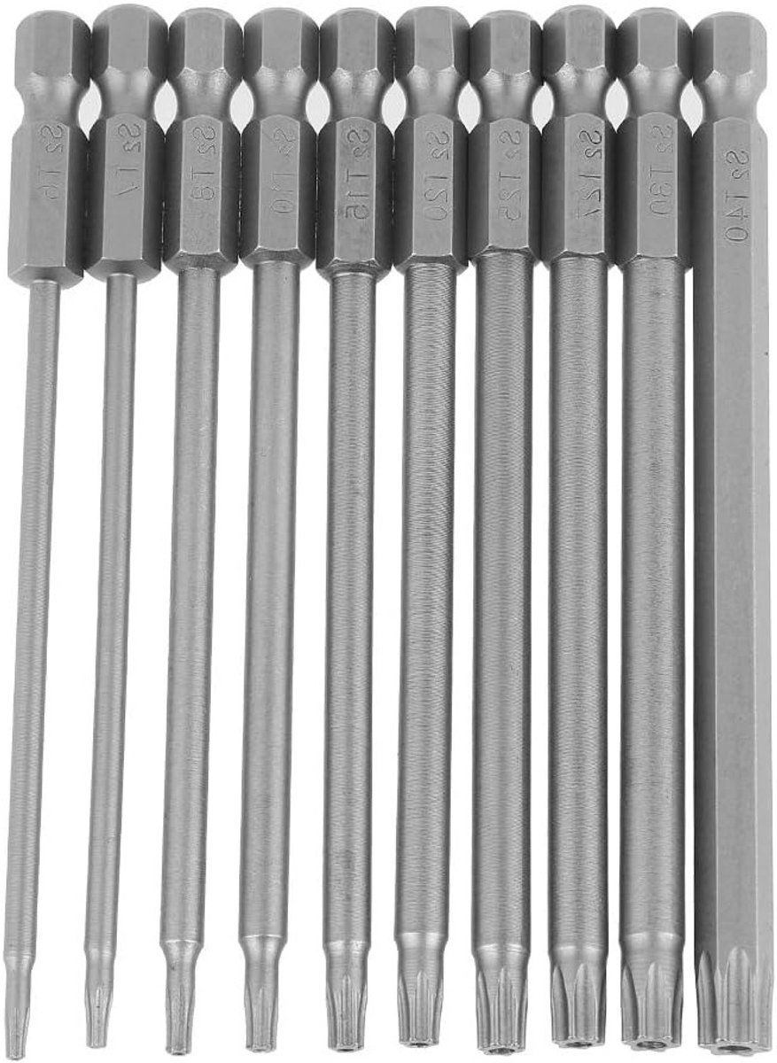 Torx Veiligheidskop Schroefbit Set, 1/4 inch, 100 mm, S2 Staal, Hex Shank, 10 Stuks, Perfect voor Klussen en Reparaties