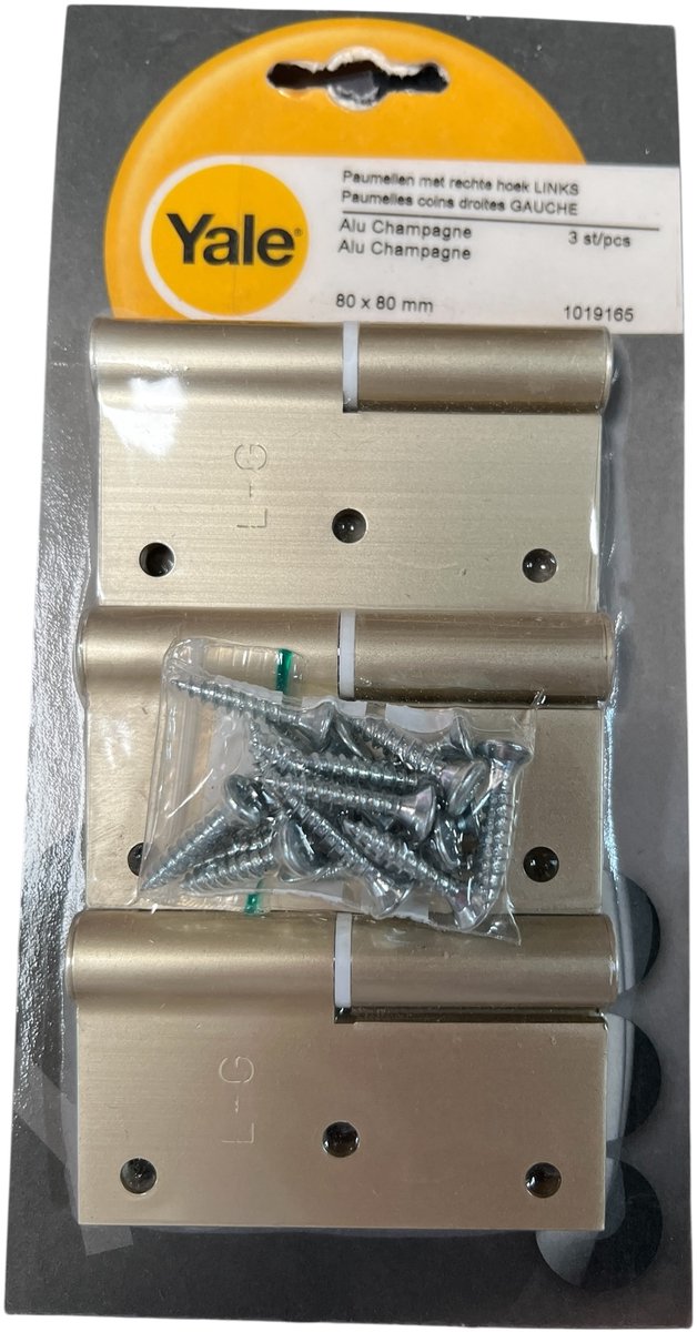 Yale scharnier - 3 stuks Paumellen met Rechte Hoek LINKS Aluminium Champagne