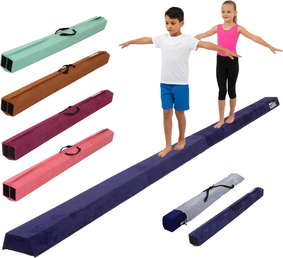 Schwebebalken 300 cm blau klappbar auf 150 cm tragbarer Turnbalken inkl.Tragetasche