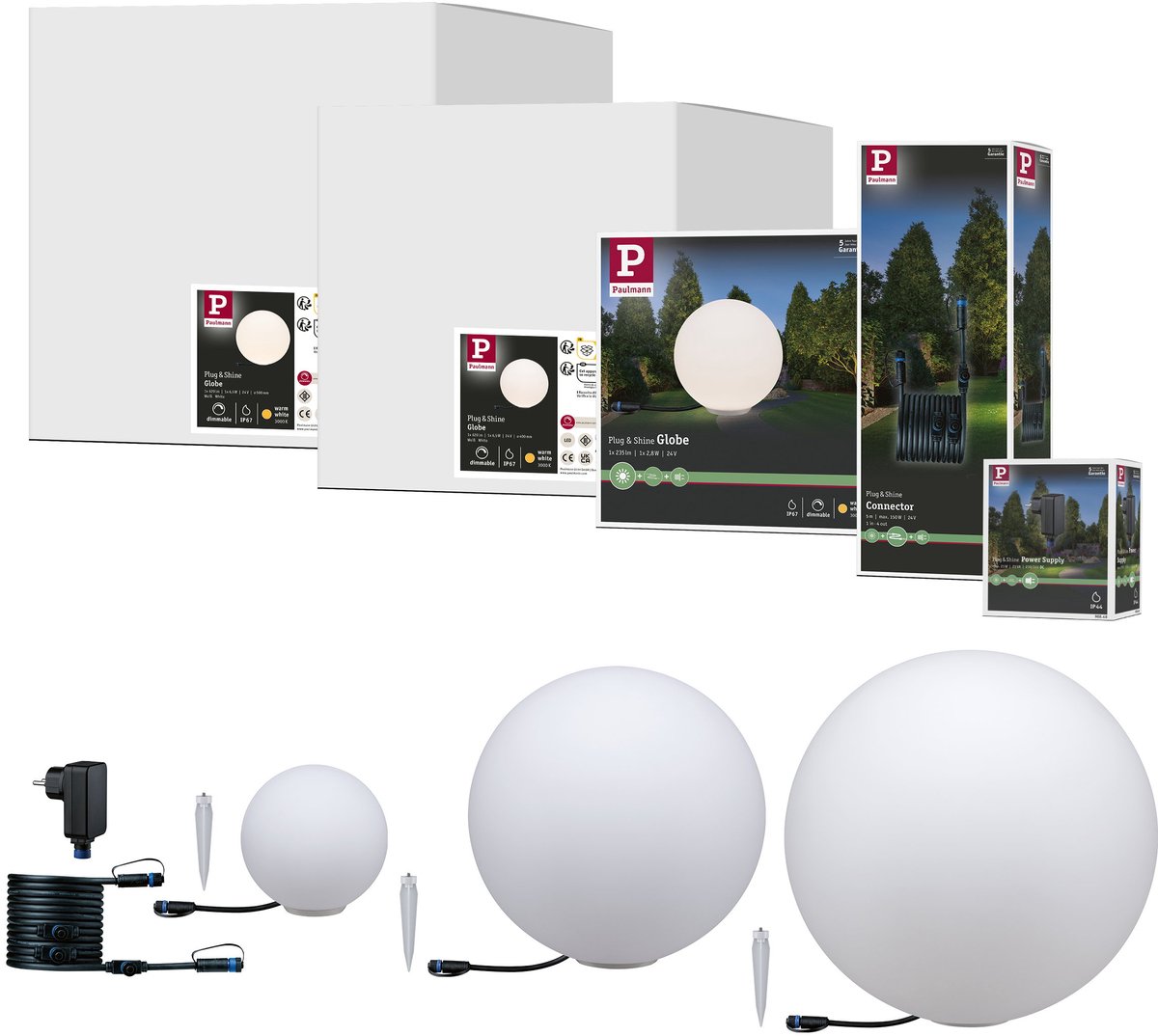 Set Plug & Shine LED-lichtobject Globe IP44 3000K 6,5W 21VA Wit