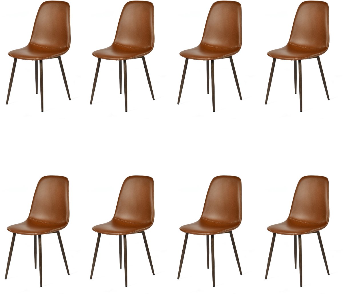 Meubls Cosy CHARLTON Eetkamerstoel - Set of 8 - PU-leer - Bruin - Industrieel Design - Metalen Poten