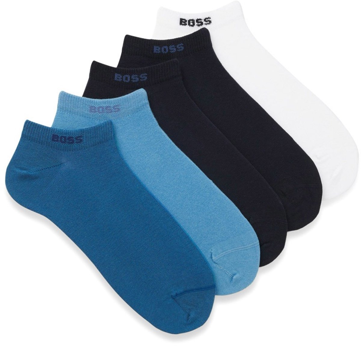 Hugo Boss heren BOSS 5P sneakersokken basic blauw & wit II