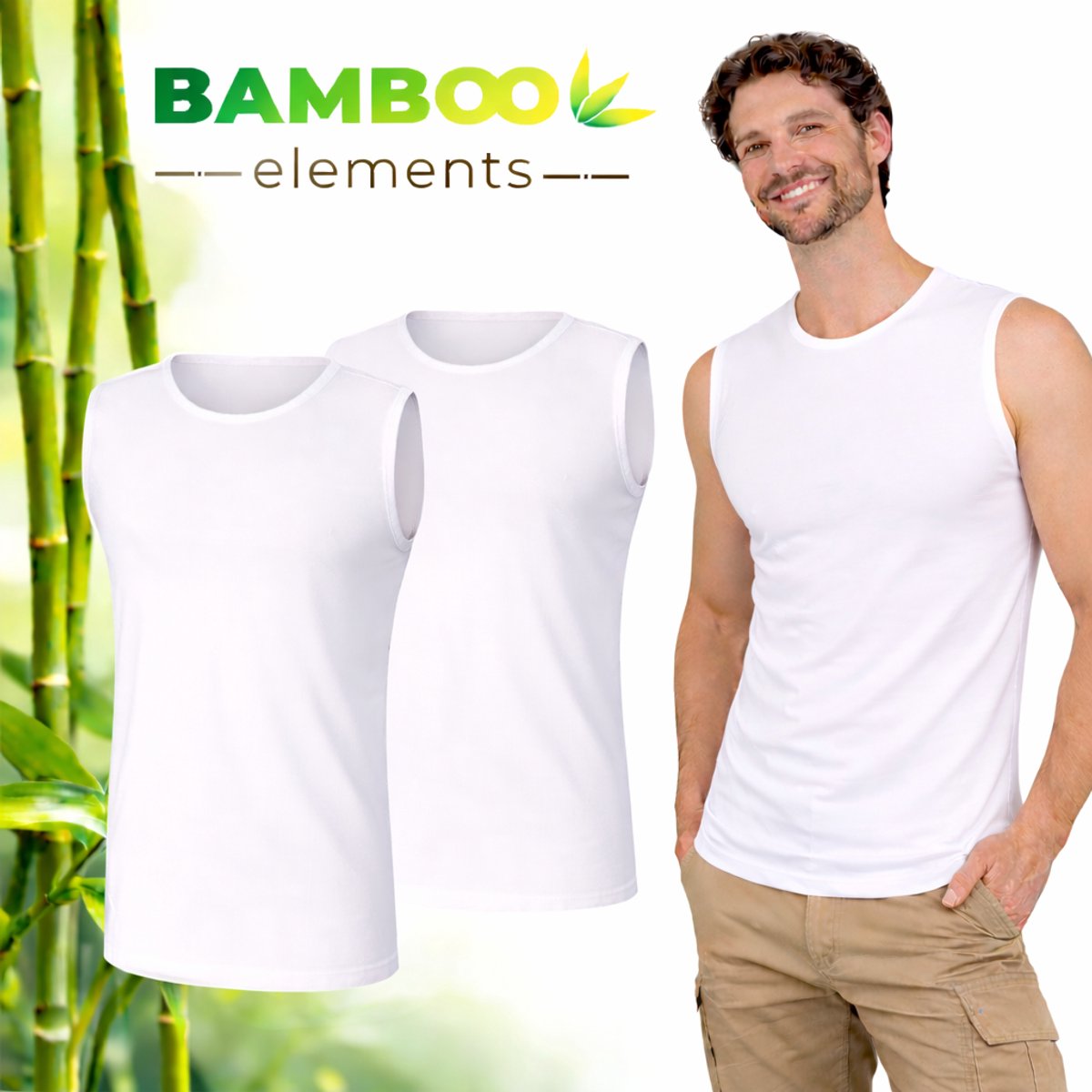 Bamboo Elements - Mouwloos Shirt Heren - Wit - XL - 2 pack - Tanktop Heren - Ondershirt Heren