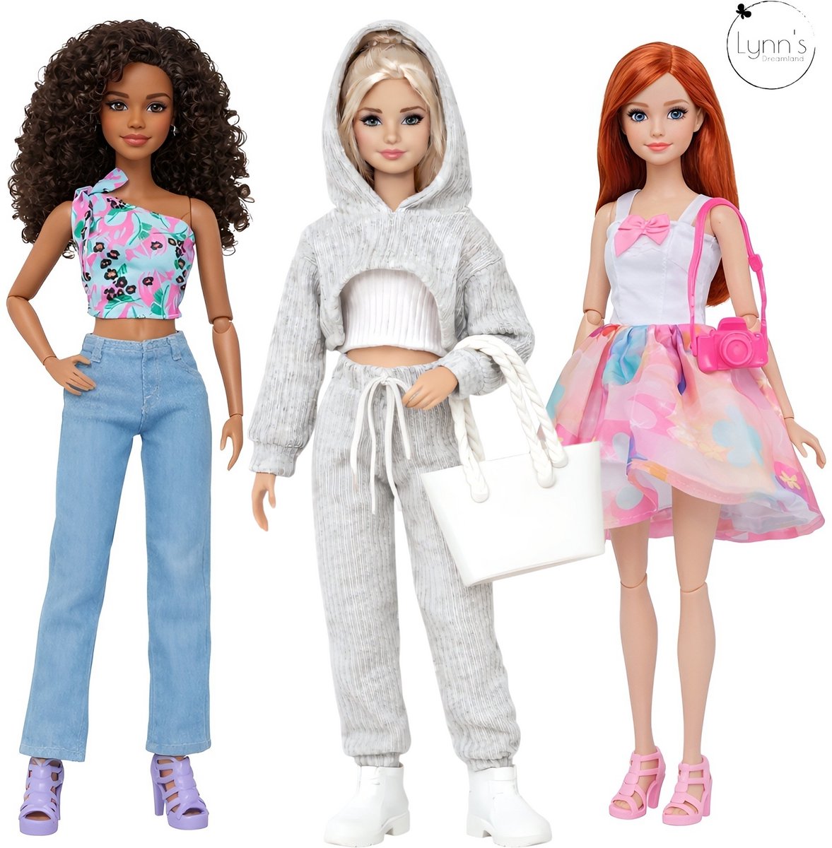 Lynn’s poppenkleertjes - Set ‘Senna' - Geschikt voor modepop - Set van 3 complete outfits - Cadeauzakje