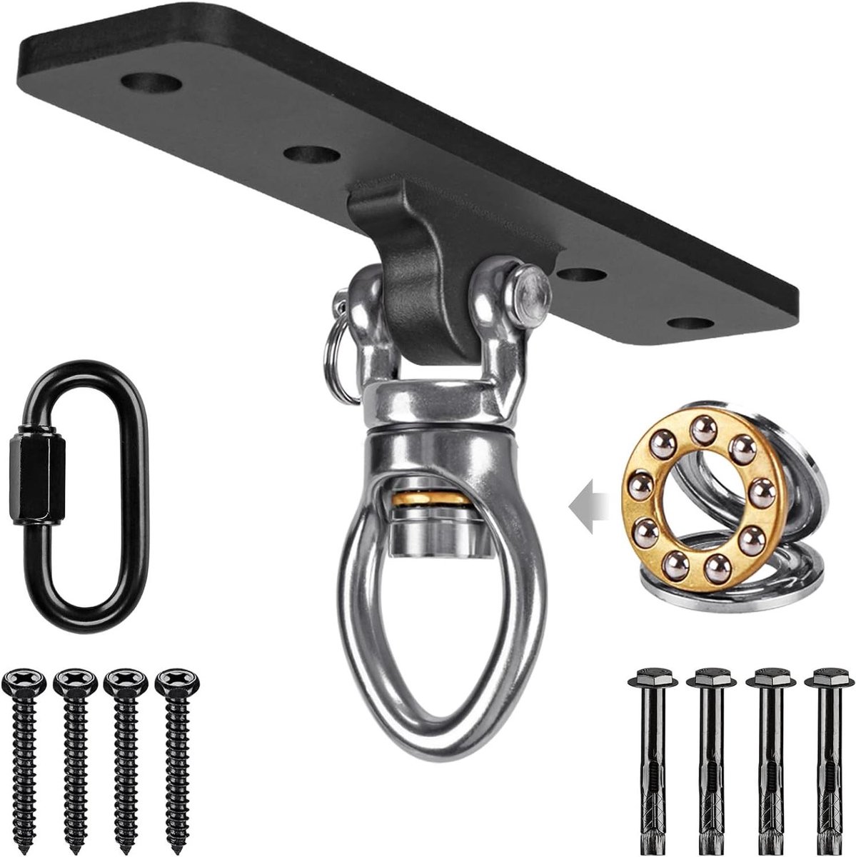 Hangmat Beugel Set - Schommel Ophanging - Bokszak Trainen - 360 Graden Draaibaar - Tot 400kg - Zilver