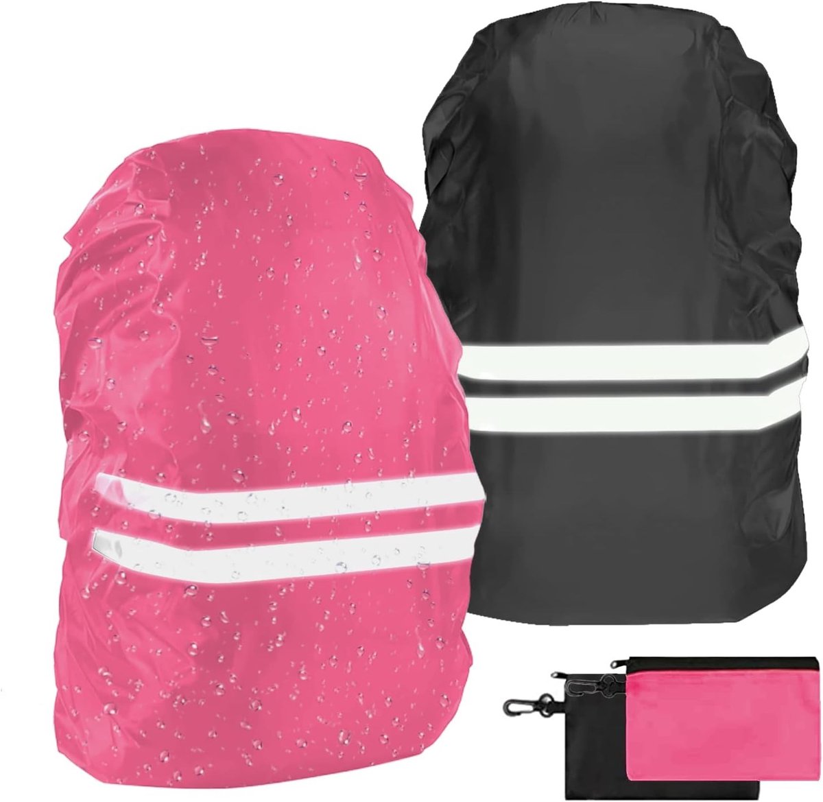 Waterdichte Rugzak Set van 2 met Reflecterende Cover voor Fietsen, Hardlopen en Wandelen - Zwart & Roze, Maat S 18-30L