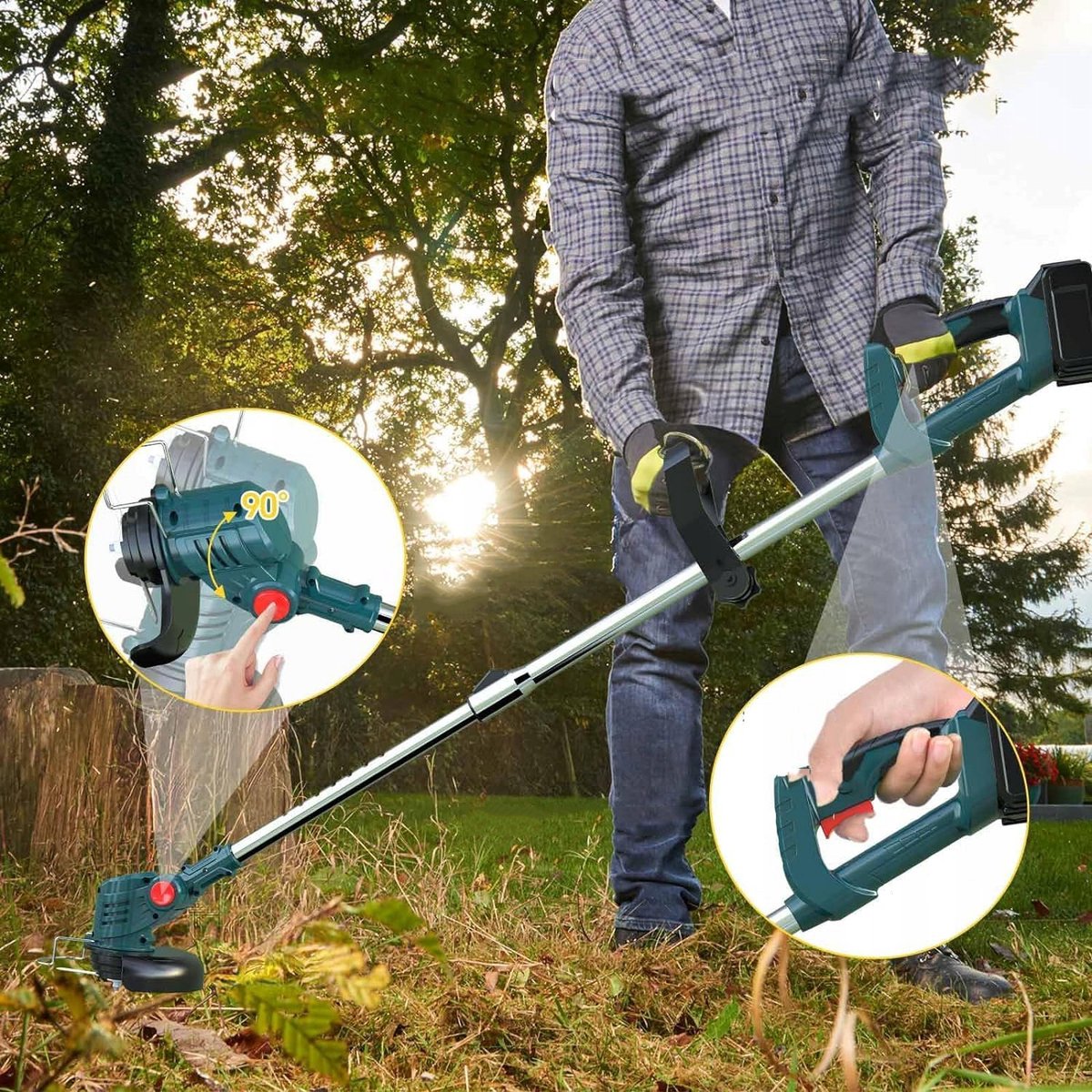 Accu Grasmaaier - 21V Elektrische Grasmaaier - Draadloze Grasmaaier met 2x6000mAh - 3 Messen & Verstelbare Hoogte - 900W Motor - Voor Tuin & Gazon – foto 2