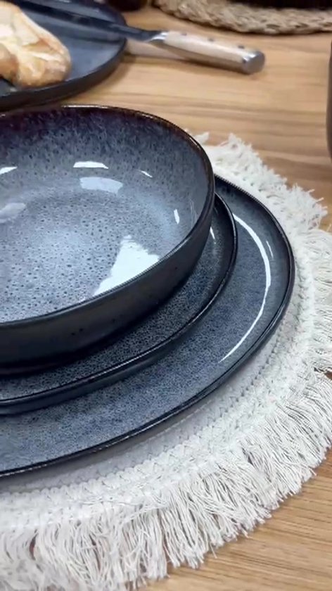 Moritz & Moritz ORGANIC Serviesset 6 Persoons - 18-delig Servies Set met Dinerbord, Soepbord en Dessertbord - Grijs
