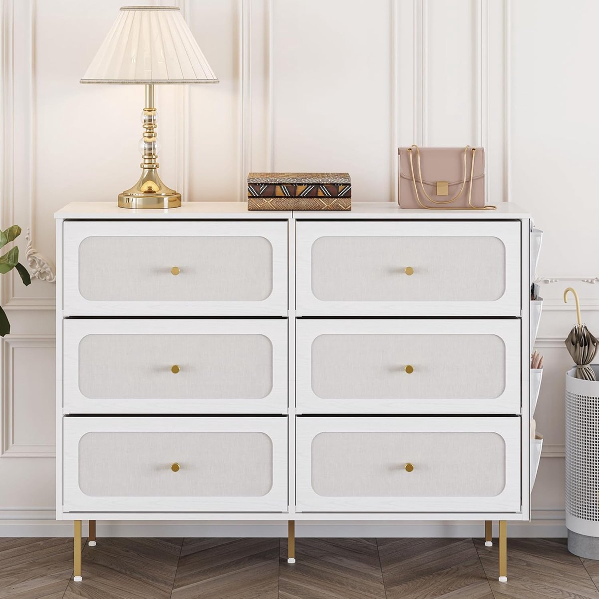 Commode 110x30x85 cm met 6 - 110x30x85 cm - Wit - 6 Laden – Ladekast Stoffen - Medahomesto