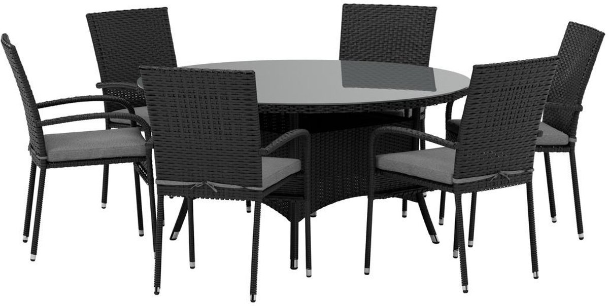 Svea - Norma ronde eettafel - zwart + 6x Holly eetkamerstoelen - zwart