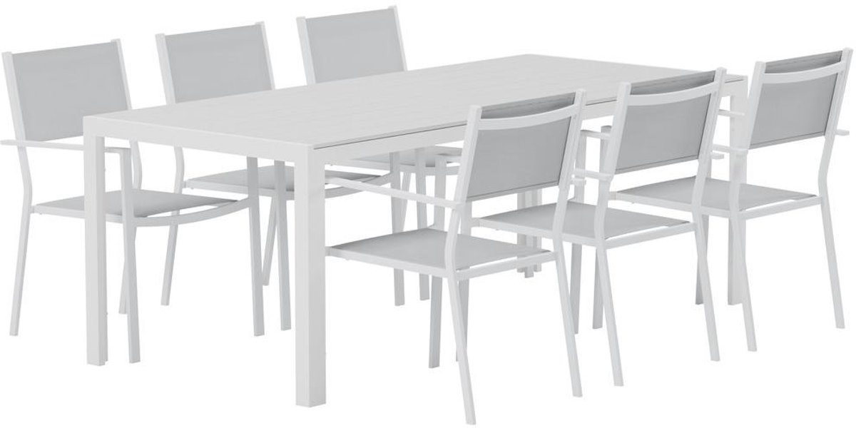 Svea - Reginald rechthoekige tuintafel - wit + 6x Jami tuinstoelen - grijs