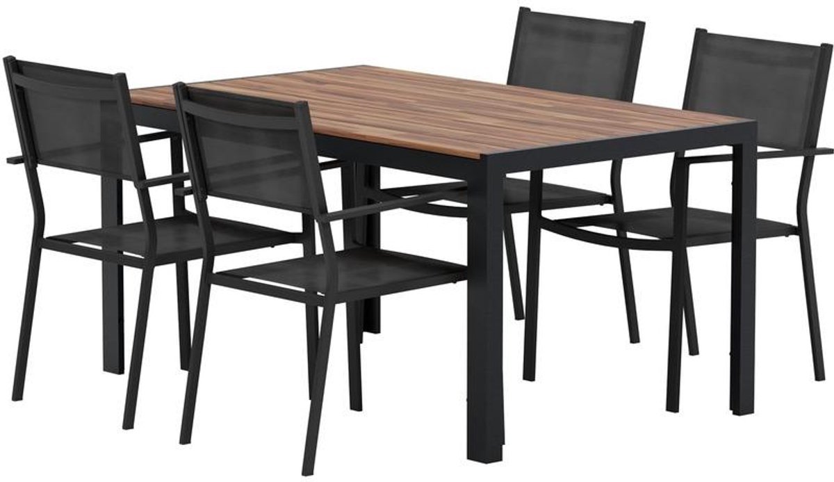 Svea - Reginald rechthoekige tuintafel - zwart + 4x Jami tuinstoelen - zwart