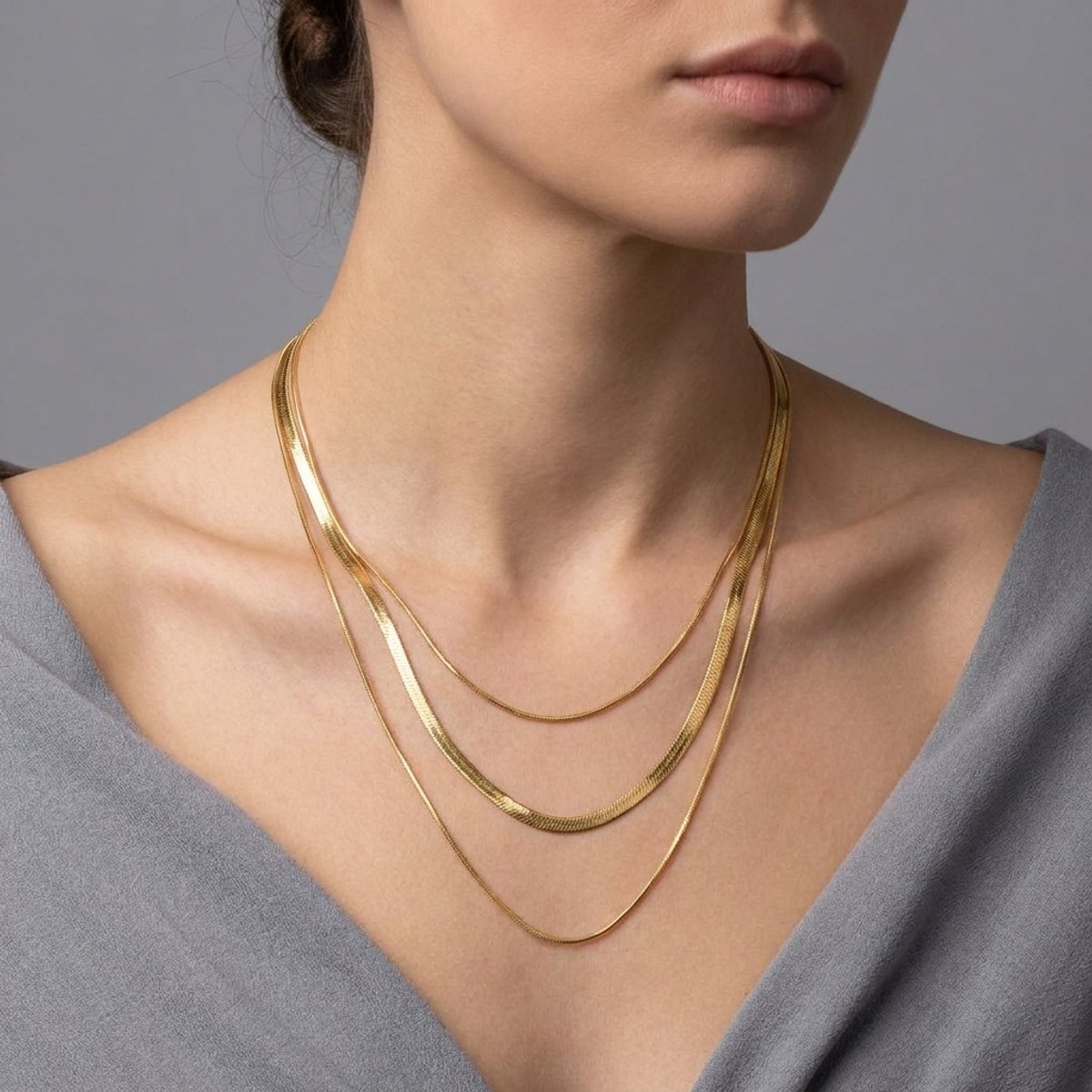 chetoria 18K Goudvergulde 3-delige Choker Set-Luxe meerlagig design-Totale lengte 51 cm - Stapelbare kettingen