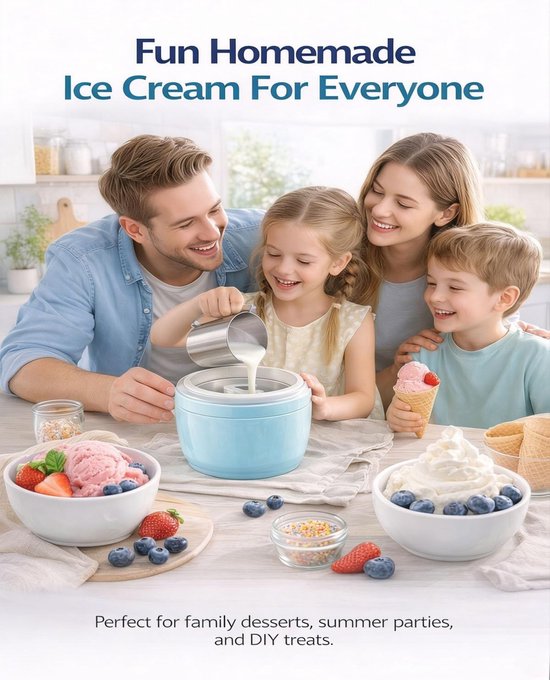 Ijsmachine - Roomijsmachine - Sorbetmaker - Mini ijsmachine - Elektrisch - One-touch bediening - Zelf ijs maken - Voor frozen yogurt en gelato - Voor thuis en keuken - Compact - Hemelsblauw van Merkloos — afbeelding 5