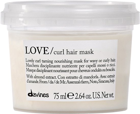 Witte pot met transparante deksel, Davines LOVE/curl hair mask, 75 ml.