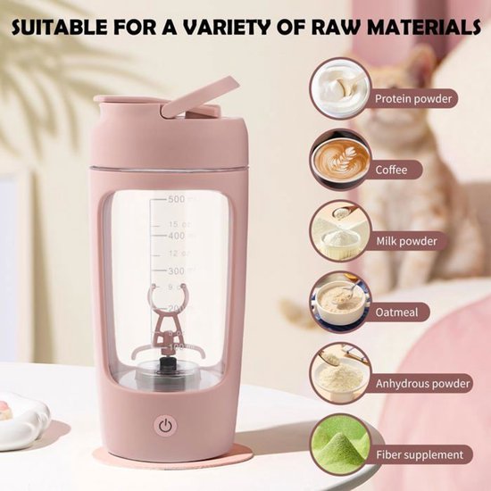 Elektrische blenderbeker, 601-700 ml inhoud, met poederreservoir, draagbaar, 1200 mAh capaciteit, geschikt voor smoothies en eiwitpoeder, roze. van Merkloos — afbeelding 5