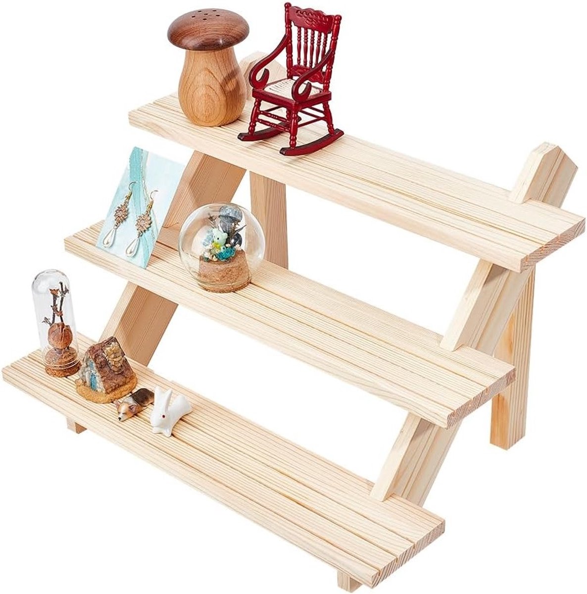 3-laagse Oorbellen Display Riser van Hout, Verstelbare Oorbellenhouder voor Sieraden, Perfect voor Winkels en Creatieve Projecten, 39 x 40 x 39 cm