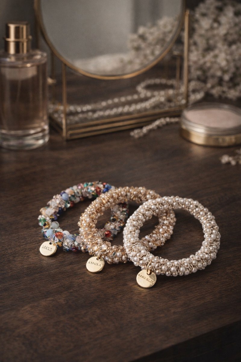 3 x Knekkie Haarelastiekjes met Kraaltjes & Parels – Armband & Elastiek in Één – Modieus Haaraccessoire - Stiekjes - Stiekie — cadeau in Sieraden - foto 3