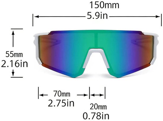 Zonnebril - Sport Zonnebril - Fietsbril - Sportbril - Grootframe Sport Zonnebril - Festival Zonnebrillen - Voor heren en dames - Wit - Paars/groen spiegelglas - Voor Fietsen, Hardlopen en Buitenactiviteiten - Geweldig Cadeau voor Vrouw & Man van Merkloos — afbeelding 5