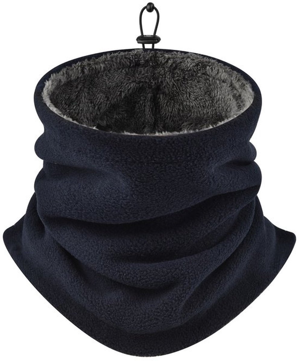Winter fleece nekwarmer met capuchon – Unisex verstelbare nekwarmer, sjaal & gezichtsmasker 28×29 cm, dik fleece, winddicht – Zwart
