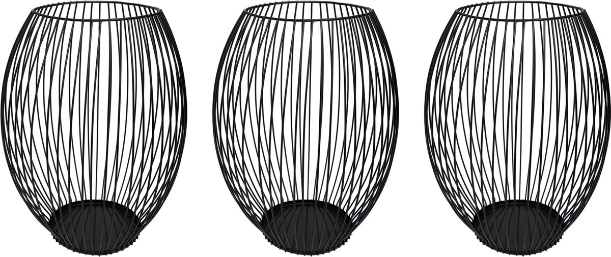 QUVIO Kaarsenhouder met frame - Kaarsenstandaard - Kaarsenhouder zwart - ø9x21 cm - Rond - Metaal - Zwart - Set van 3