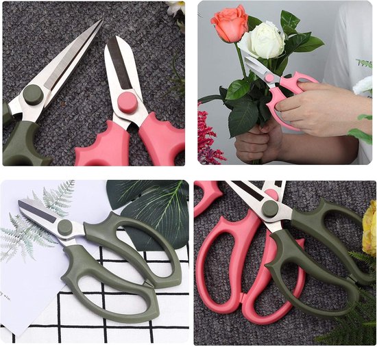 Bloemenschaar - Premium, extra dikke roestvrijstalen bloemenschaar; robuuste snoeischaar geschikt voor het snoeien van bloemen, takken en bladeren (slank ontwerp in essengroen) van Merkloos	 — afbeelding 4