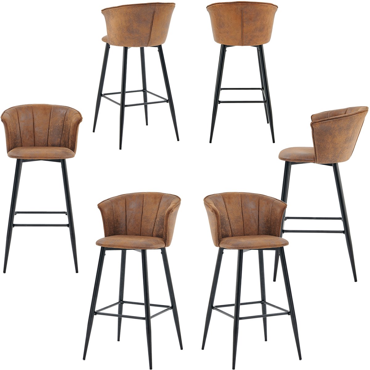 MEUBLE COSY Meubles Cosy Barstoelen - Set Van 6 Met Armleuningen Industrieel Design Imitatie Suède - Bruin