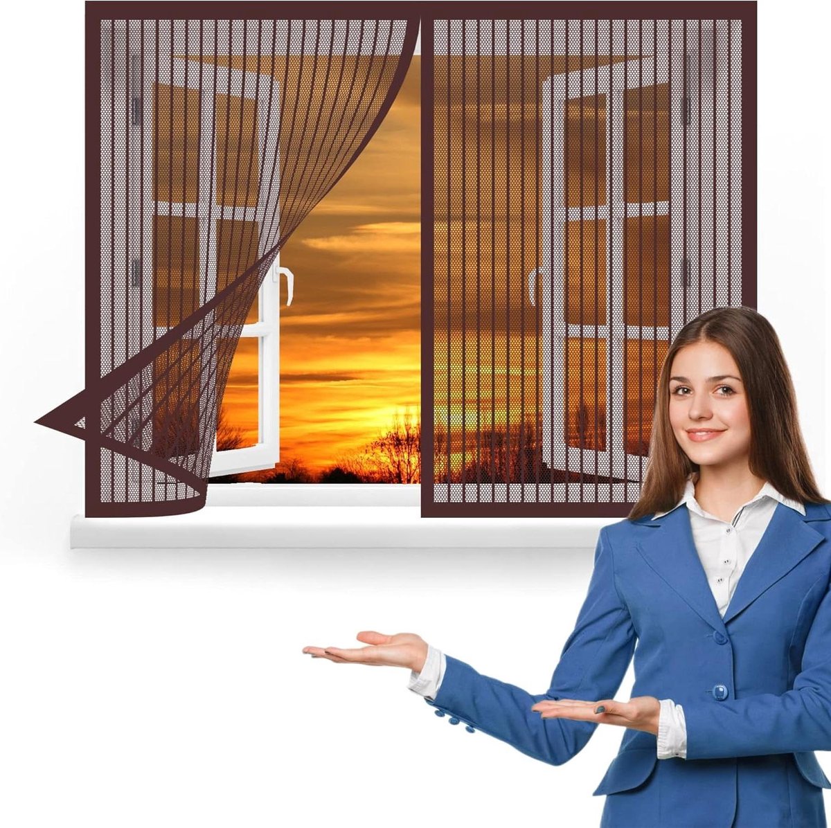 Horren voor raam - Insecten scherm - Frisse lucht binnen - Automatisch sluitend - 65 x 145 cm - Bruin