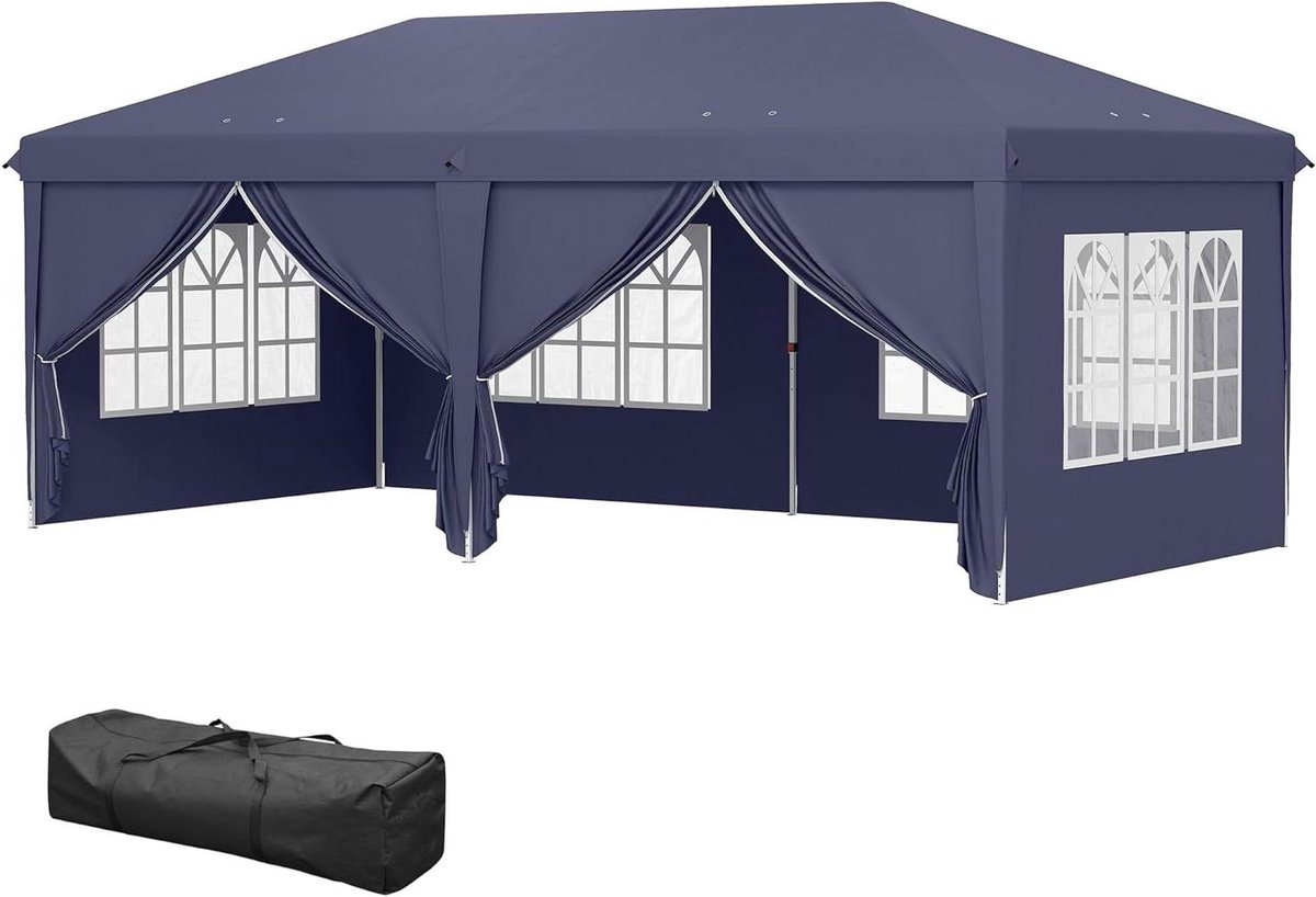 Tuinpaviljoen Vouwtent - Feesttent Prieel - Buitenfeest Organiseren - Met Afneembare Zijwanden - 585 x 295 cm - Blauw