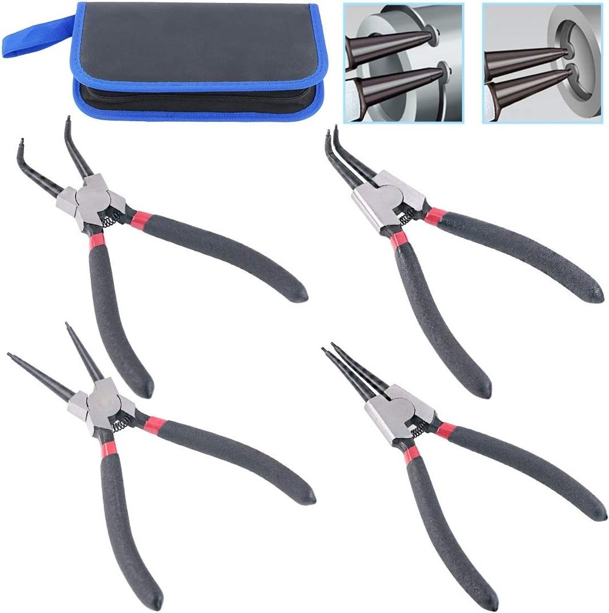Set van 4 Snap Ring Pliers van 7 Inch voor Intern en Extern Gebruik - Professioneel Gereedschap voor Mechanica en Onderhoud