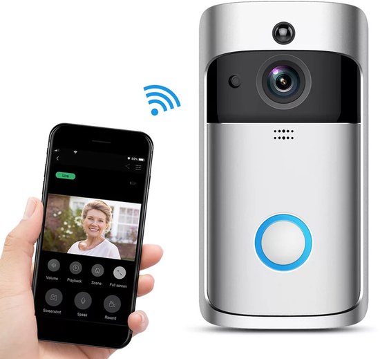 Video deurbel. Video V5 - deurbel met camera - Handleiding - Draadloze deurbel met camera - inclusief gong + 3 oplaadbare batterijen — afbeelding 2