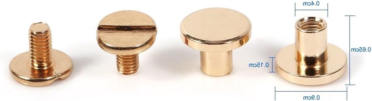 Set van 10 Messing Knopstuds met Schroefrug voor Leerbewerking en DIY Decoratie - Diverse Maten 5/6.5/8mm