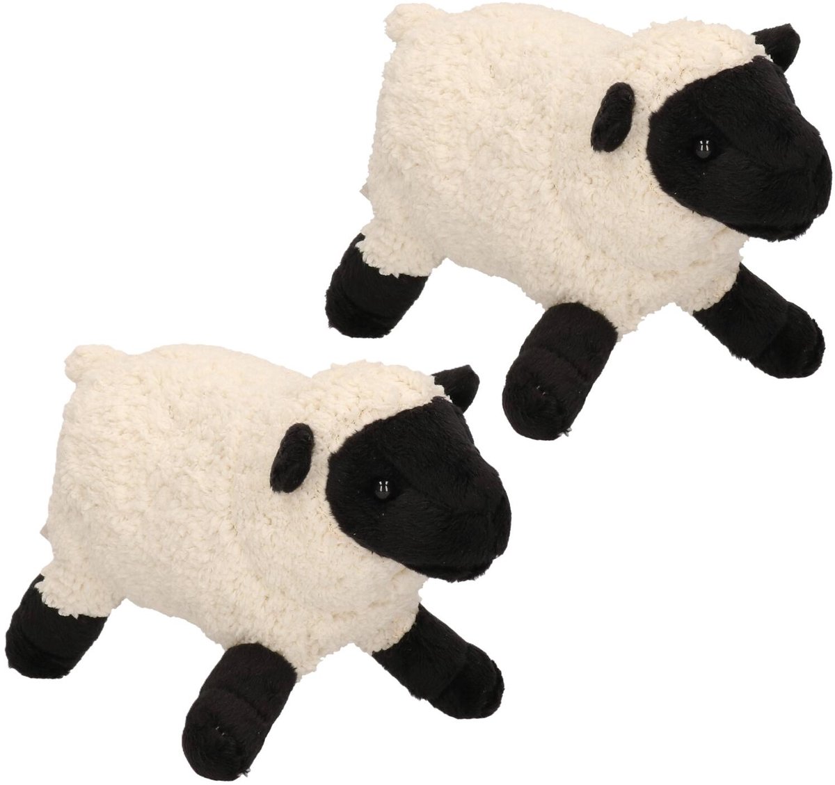 Cornelissen Pluche schaap / schapen knuffel - 2x - 18 cm - boerderij dieren - wit/zwart - lammetjes