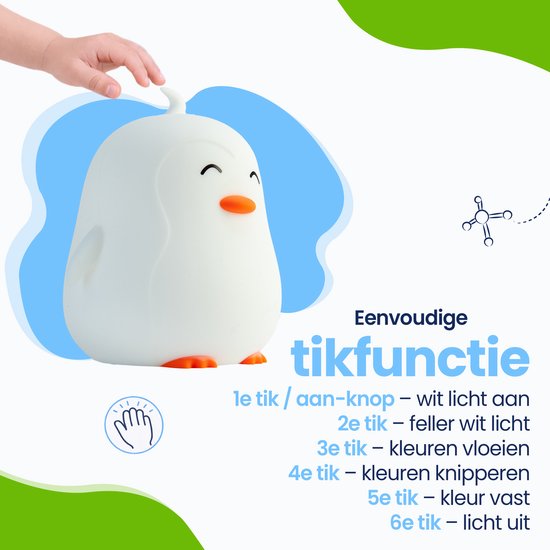 Kadoing® Pinguïn Nachtlamp (Extra Groot) - met Tikfunctie en Afstandsbediening - Oplaadbaar - LED Lamp - Baby - Babyshower - Kraamcadeau - Babykamer - Verjaardag Kinderen - Kinderspeelgoed - Speelgoed Cadeau - Kinderlamp van Kadoing — afbeelding 5