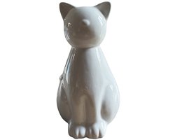 Kattenurn Witte Kat – 850 ml – Keramiek Hoogglans – Handgemaakt – Dierenvorm – Wit