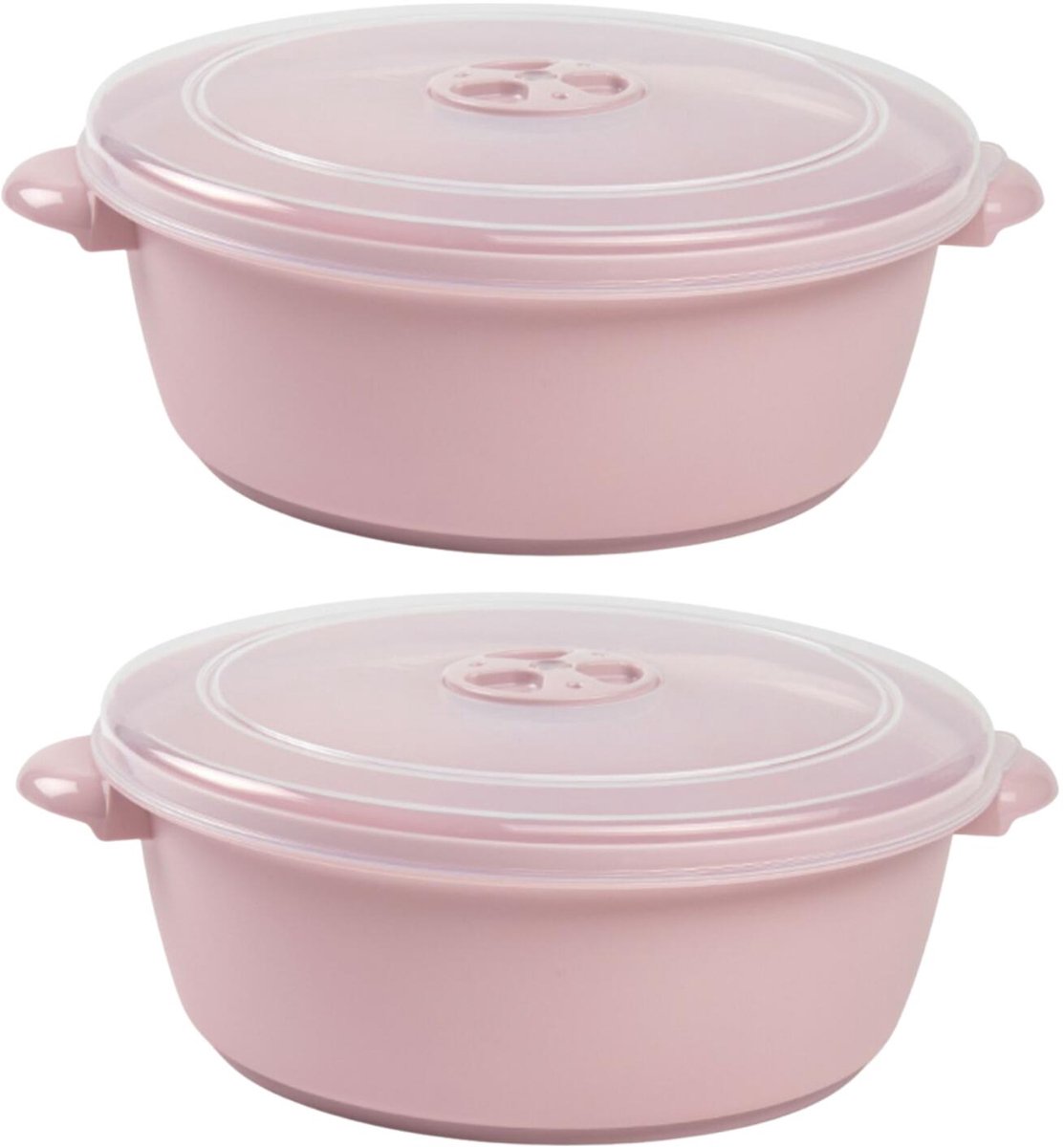 Plasticforte Magnetron opwarm schaal - 2x - met deksel/ventiel - 2 Liter - roze - kunststo