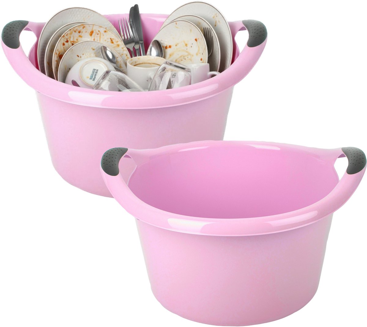 Plastic Forte Afwasbak - 2x - 15L - roze - 42 x 40 x 25 cm - met handvatten - teiltje