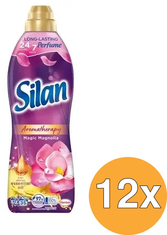 Pack de 12 bouteilles d'adoucissant Silan Aromatherapy Magic Magnolia, 770ml.
