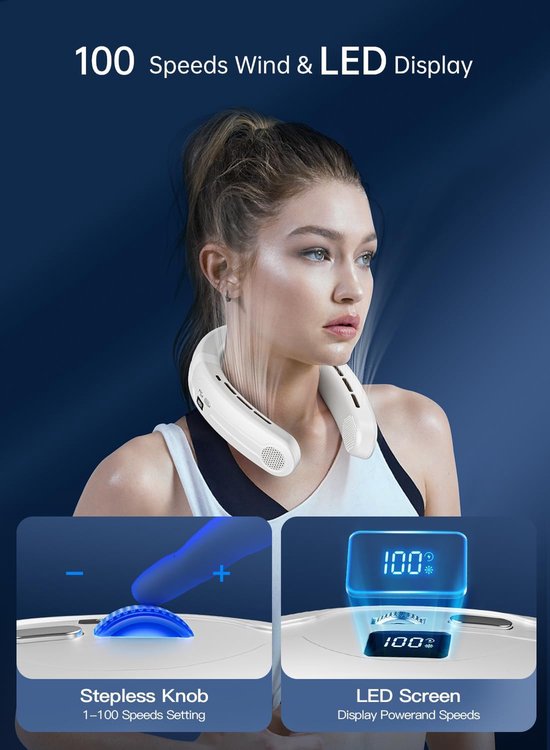 Nekventilator - Draagbare Airco - Persoonlijke Koeling - 3D Ademende Nekband - 4000 mAh - Wit — afbeelding 4