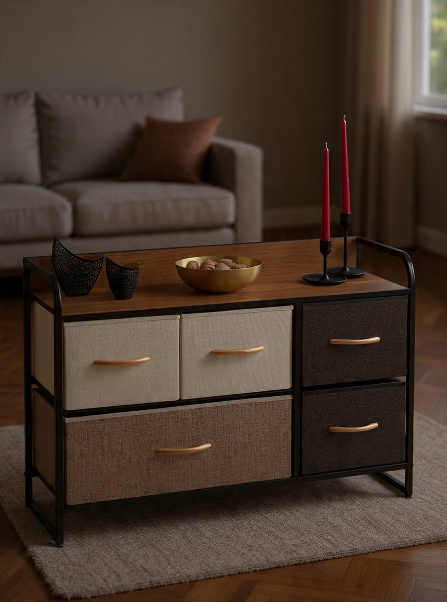 Opbergkast met Stoffen Laden en Bovenplank – Ladekast 4-7 Laden met Stalen Frame en MDF Blad, Multifunctionele Kast voor Slaapkamer, Hal en Badkamer – Urbanhome