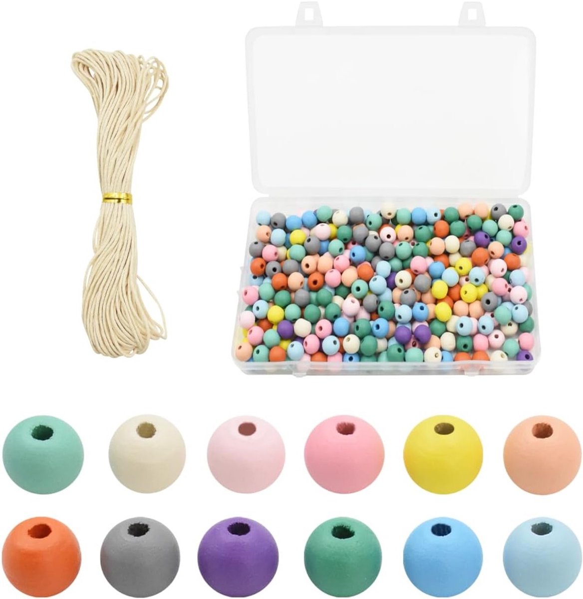 Kleurige houten kralen van 10mm voor het rijgen, knutselen en het maken van sieraden, 300 stuks voor kinderen en DIY-projecten