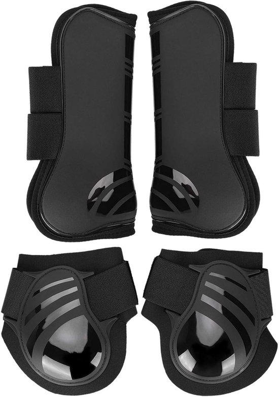 Ademende en elastische paardenschoenen, 2 paar, dikke beenbescherming voor training en competitie, zwart Ademende en elastische paardenschoenen, 2 paar, dikke beenbescherming voor training en competitie, zwart